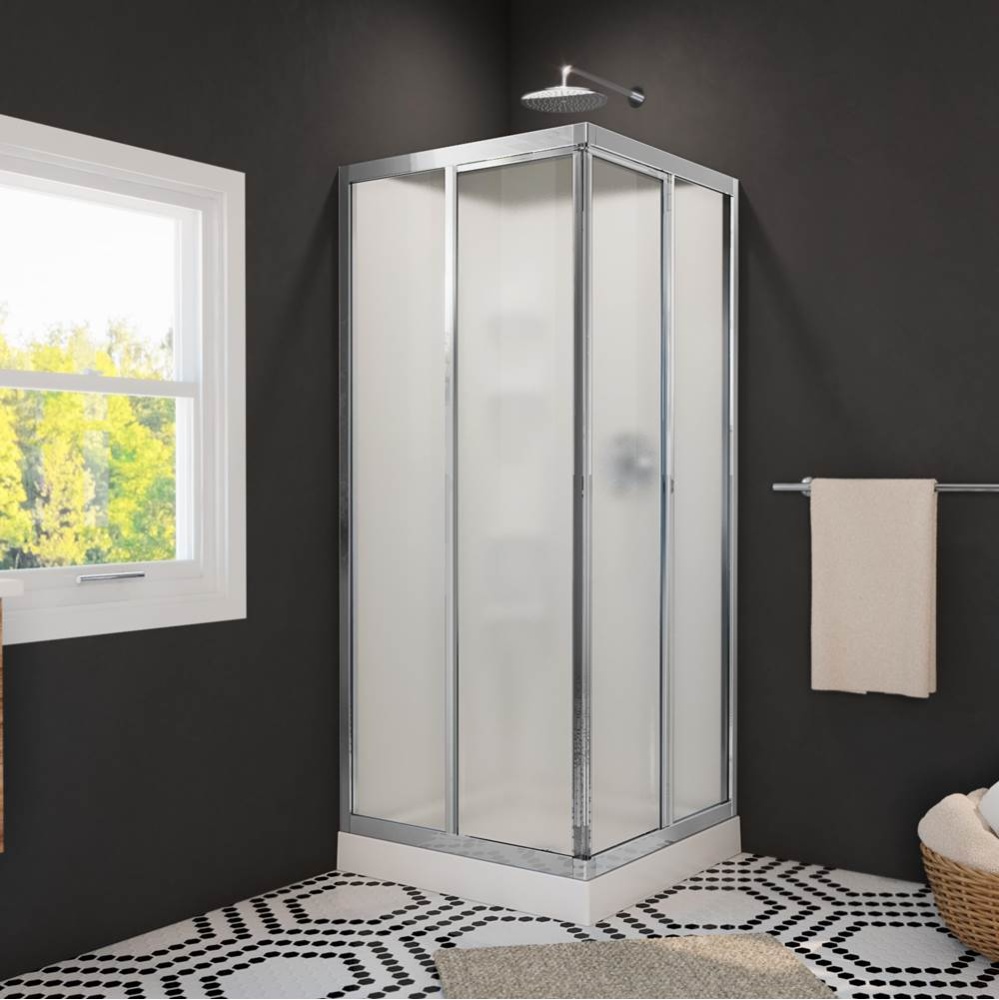 32 Mediterranean III 32 x 32 Polystyrene Center Drain Shower Kit in White with Mistelite Glass in