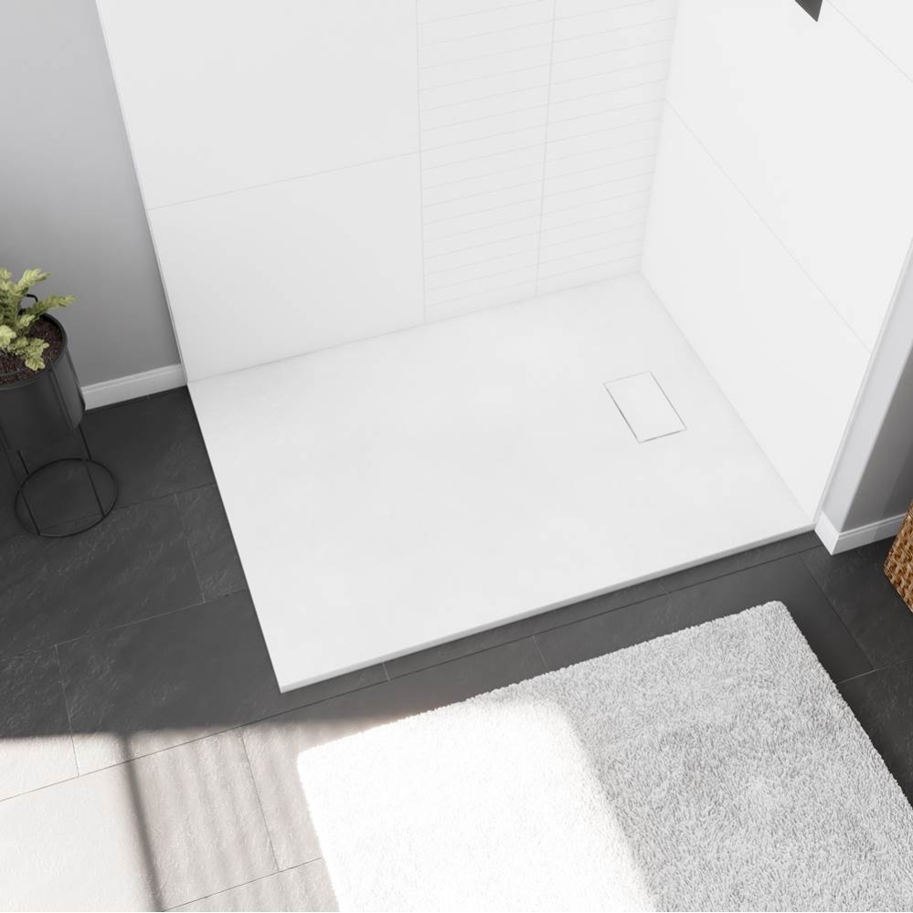 Stonea 4832 Solid Surface Universal Shower Base in White with End Drain