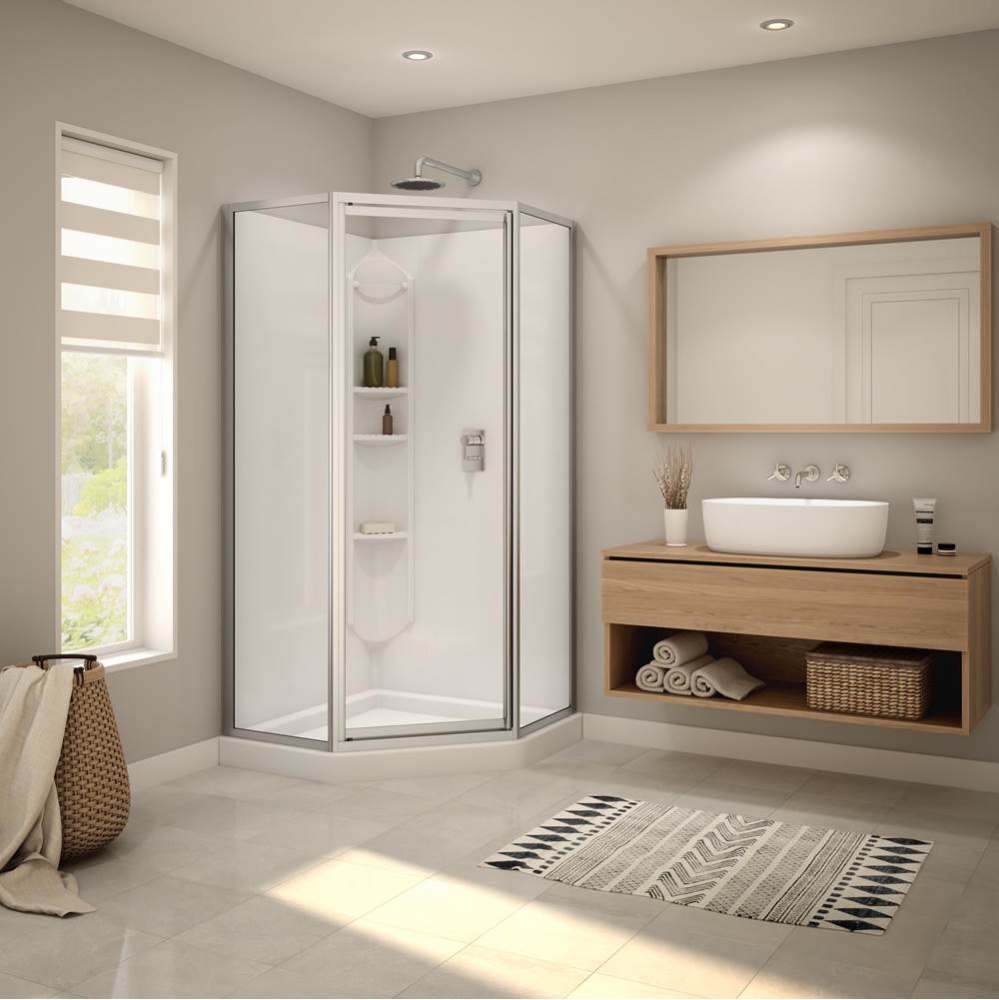 Summit 38 x 38 Polystyrene Center Drain Shower Kit in White with Clear Glass in Chrome