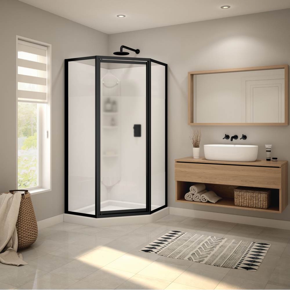 Summit 38 x 38 Polystyrene Center Drain Shower Kit in White with Centre Silk Glass in Matte Black