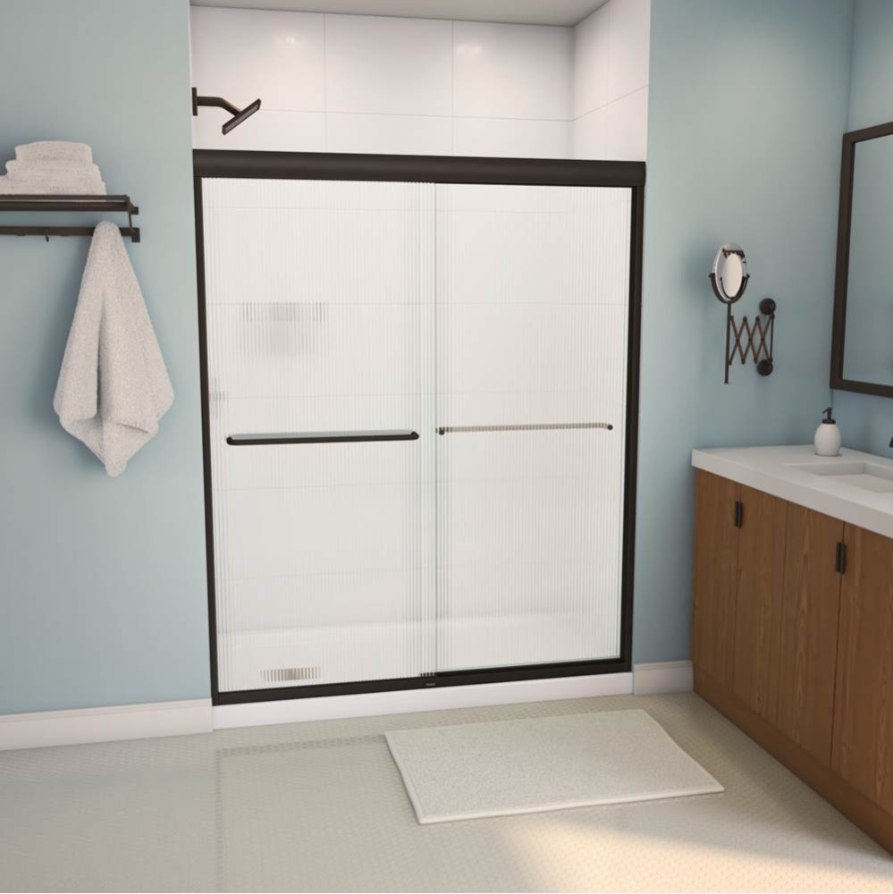 Tonik 55-59 x 71 in. 6 mm Bypass Shower Door for Alcove Installation with Fluted Glass in Dark Bro