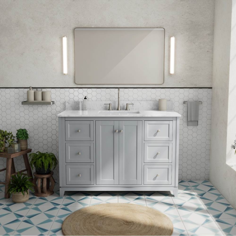 Vanuria 48 in. Freestanding Single Sink Vanity in Light Grey with White Marble Top and Brushed Nic