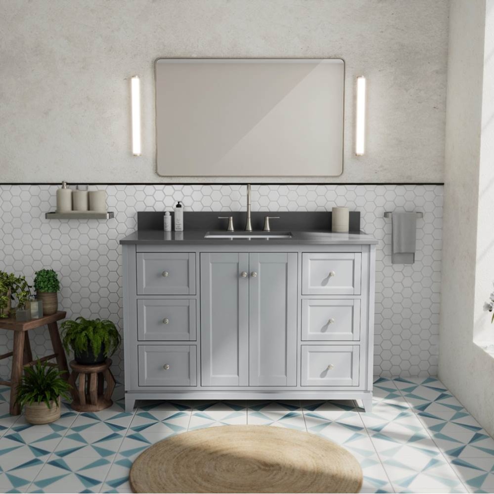 Vanuria 48 in. Freestanding Single Sink Vanity in Light Grey with Grey Quartz Top and Brushed Nick