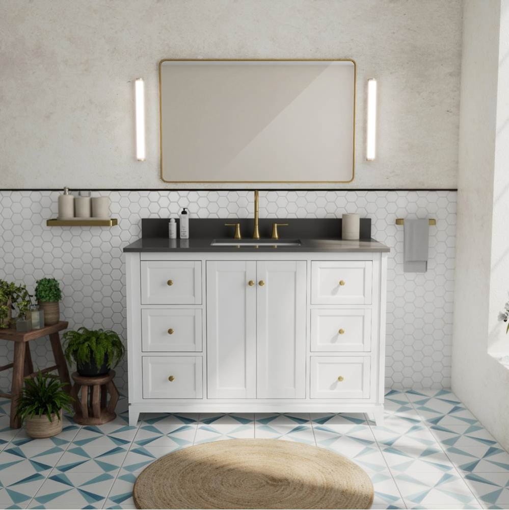 Vanuria 48 in. Freestanding Single Sink Vanity in White with Grey Quartz Top and Brushed Gold Hard