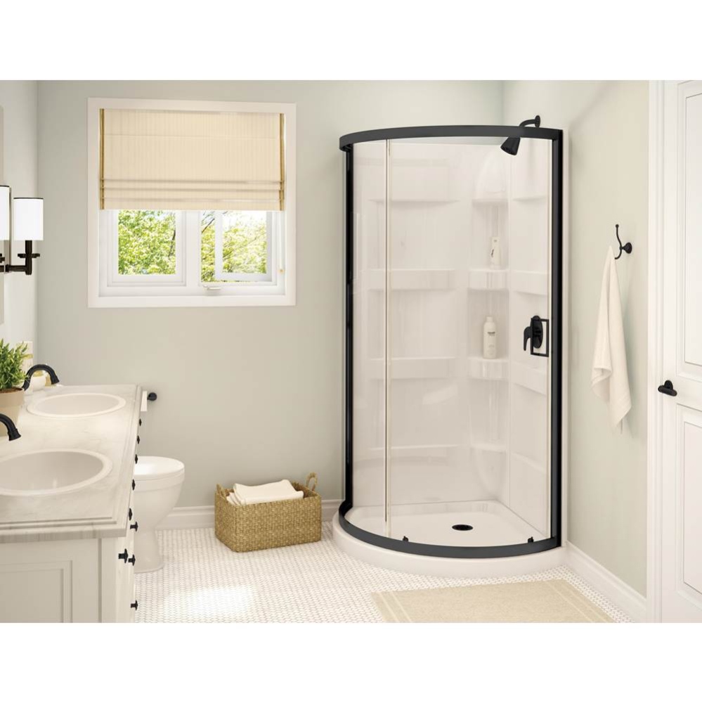 Charlotte 34 x 34 Acrylic Center Drain Shower Kit in White with Clear Glass in Matte Black