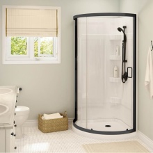 Maax Canada 300001-000-001-105 - Cyrene 34 x 34 Acrylic Center Drain Shower Kit in White with Clear Glass in Matte Black