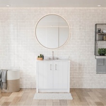 Maax Canada 107766-303-308-305 - Urba 36 in. Freestanding Single Sink Vanity in White with White Marble Top and Brushed Nickel Hard