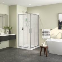 Maax Canada 107481-900-084-000 - Scarlet 36 x 36 Acrylic Corner Drain Shower Kit in White with Clear Glass in Chrome