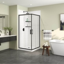 Maax Canada 107481-900-340-000 - Scarlet 36 x 36 Acrylic Corner Drain Shower Kit in White with Clear Glass in Matte Black