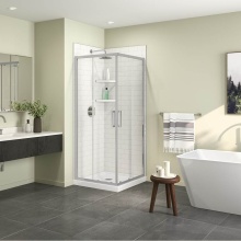 Maax Canada 107484-900-084-000 - Scarlet 32 x 32 Acrylic Corner Drain Shower Kit in White with Clear Glass in Chrome