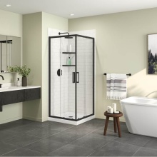 Maax Canada 107484-900-340-000 - Scarlet 32 x 32 Acrylic Corner Drain Shower Kit in White with Clear Glass in Matte Black