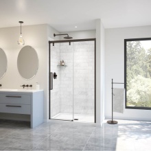 Maax Canada 135323-900-173-000 - Uptown 44-47 x 76 in. 8 mm Sliding Shower Door for Alcove Installation with Clear glass in Dark Br