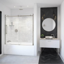Maax Canada 138480-900-305-000 - Vela 56.5-59 x 59 in. 8 mm Sliding Tub Door for Alcove Installation with Clear glass in Brushed Ni
