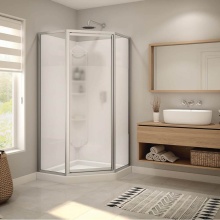 Maax Canada 300022-000-129-102 - Orchid 38 x 38 Polystyrene Center Drain Shower Kit in White with Centre Silk Glass in Chrome