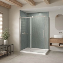 Maax Canada 420036-542-001-100 - B3Square 6042 Acrylic Corner Left Shower Base in White with Anti-slip Bottom with Center Drain