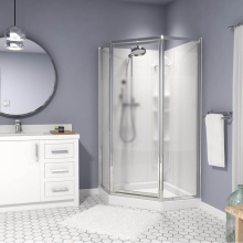 Maax Canada 106010-000-129-102 - Atlantic II 38 x 38 Polystyrene Center Drain Shower Kit in White with Center Silk Glass in Chrome