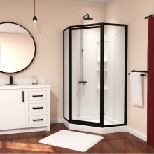 Maax Canada 106010-000-129-104 - Atlantic II 38 x 38 Polystyrene Center Drain Shower Kit in White with Clear Glass in Matte Black