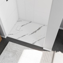 Maax Canada 107913-000-325-000 - Stonea 4836 Solid Surface Universal Shower Base in White Marble with End Drain