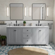 Maax Canada 107765-303-309-340 - Vanuria 72 in. Freestanding Double Sink Vanity in Light Grey with White Marble Top and Matte Black