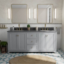 Maax Canada 107765-306-309-343 - Vanuria 72 in. Freestanding Double Sink Vanity in Light Grey with Grey Quartz Top and Brushed Gold