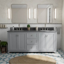 Maax Canada 107765-306-309-305 - Vanuria 72 in. Freestanding Double Sink Vanity in Light Grey with Grey Quartz Top and Brushed Nick