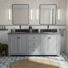 Maax Canada 107765-306-309-340 - Vanuria 72 in. Freestanding Double Sink Vanity in Light Grey with Grey Quartz Top and Matte Black