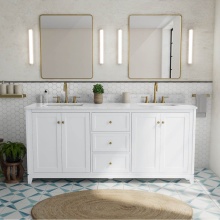 Maax Canada 107765-303-308-343 - Vanuria 72 in. Freestanding Double Sink Vanity in White with White Marble Top and Brushed Gold Har