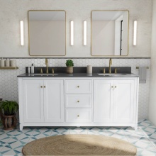 Maax Canada 107765-306-308-343 - Vanuria 72 in. Freestanding Double Sink Vanity in White with Grey Quartz Top and Brushed Gold Hard