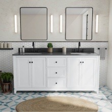 Maax Canada 107765-306-308-340 - Vanuria 72 in. Freestanding Double Sink Vanity in White with Grey Quartz Top and Matte Black Hardw