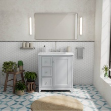 Maax Canada 107763-303-309-305 - Vanuria Left 30 in. Freestanding Single Sink Vanity in Light Grey with White Marble Top and Brushe