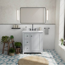 Maax Canada 107763-303-309-340 - Vanuria Left 30 in. Freestanding Single Sink Vanity in Light Grey with White Marble Top and Matte