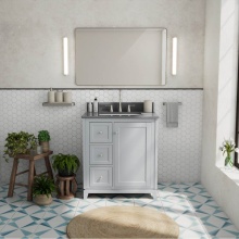 Maax Canada 107763-306-309-305 - Vanuria Left 30 in. Freestanding Single Sink Vanity in Light Grey with Grey Quartz Top and Brushed