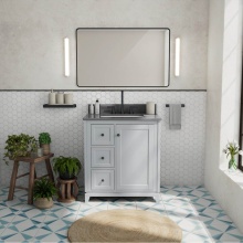 Maax Canada 107763-306-309-340 - Vanuria Left 30 in. Freestanding Single Sink Vanity in Light Grey with Grey Quartz Top and Matte B