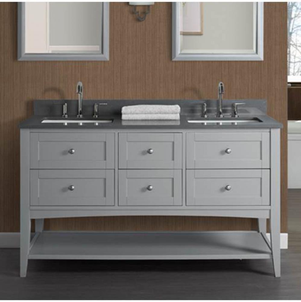 Shaker Americana 60'' Double Bowl Open Shelf Vanity - Light Gray