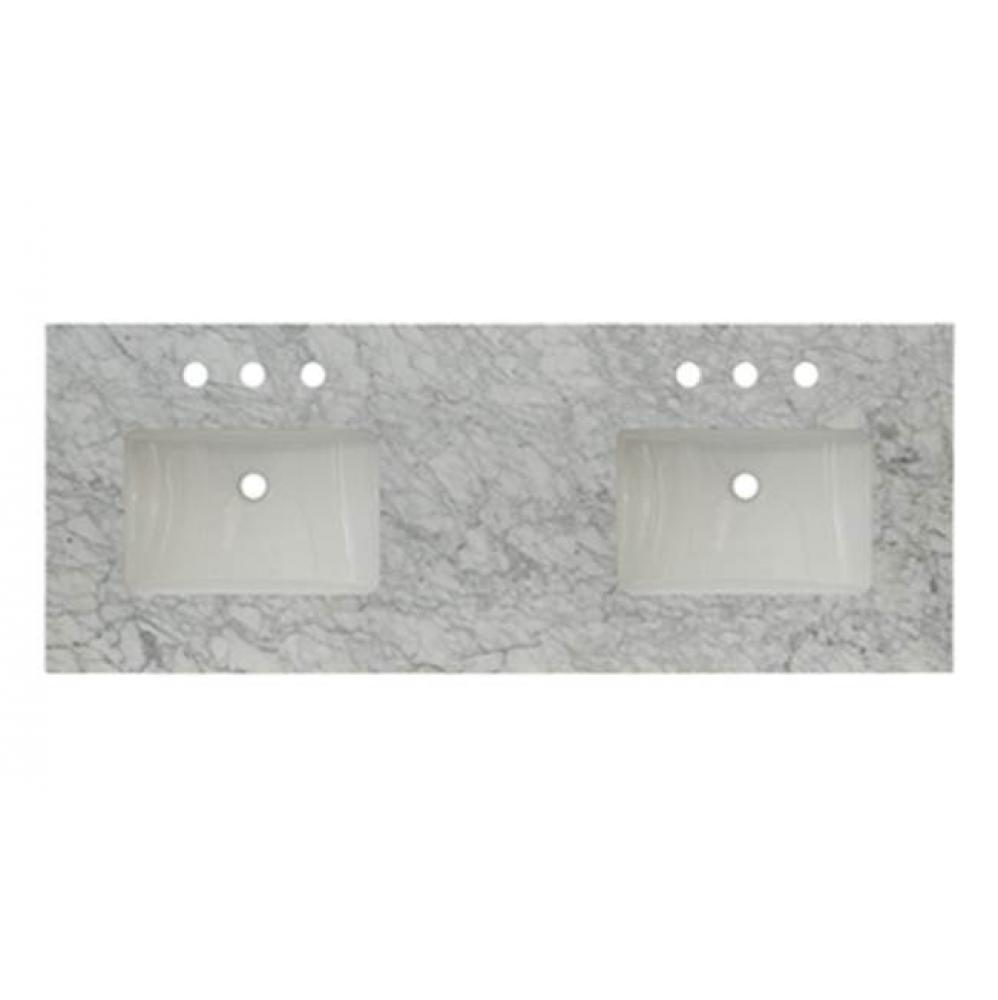 3cm (1-1/4'') 60'' Double Bowl White Carrera (WC) Marble Top - 8''
