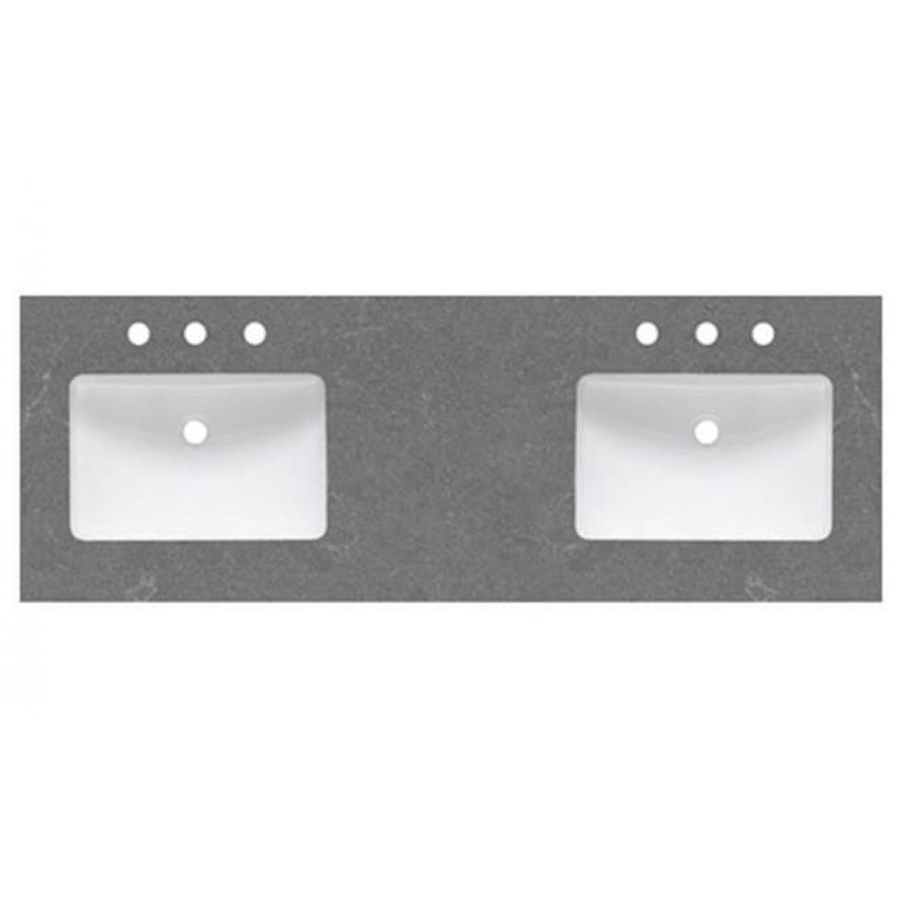 2cm (3/4'') 61'' Double Bowl Spectre Gray (SG) Quartz Top - 8'' wide