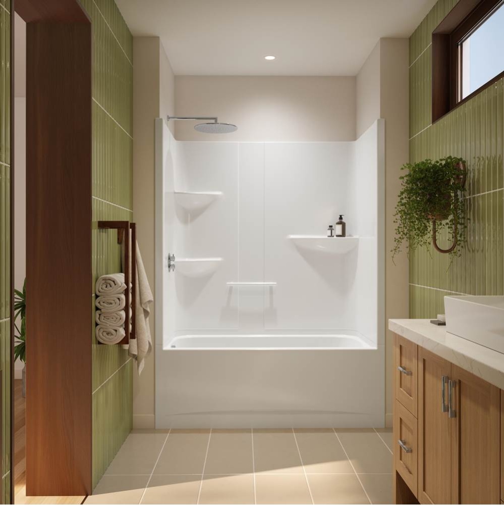 Astley TS-6032 Acrylic Alcove Right-Hand Drain One-Piece Tub Shower in White