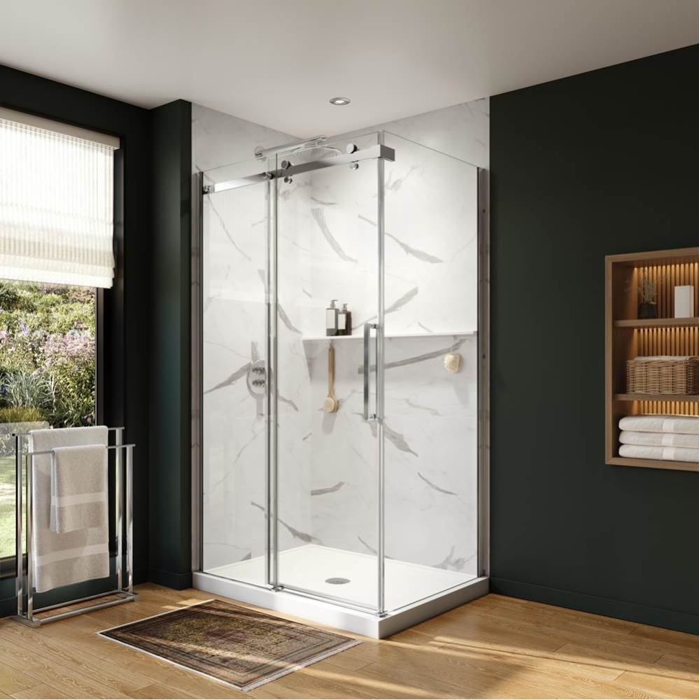 Axion 48 x 32 x 78 3/4 in. 8mm Sliding Shower Door for Corner Installation with Clear glass in Chr