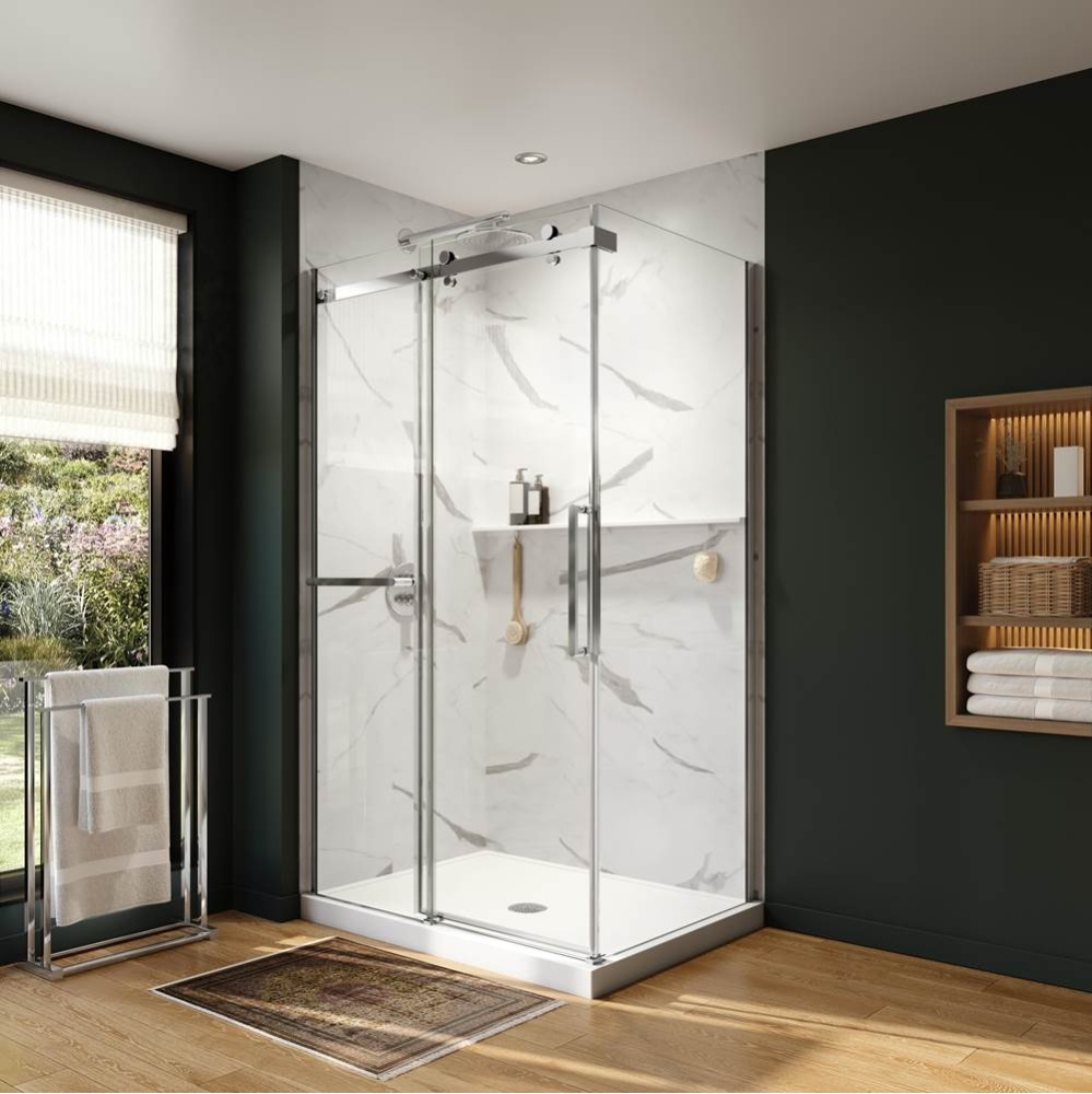 Axion 48 x 36 x 78 3/4 in. 8mm Sliding Shower Door with Towel Bar for Corner Installation with Cle