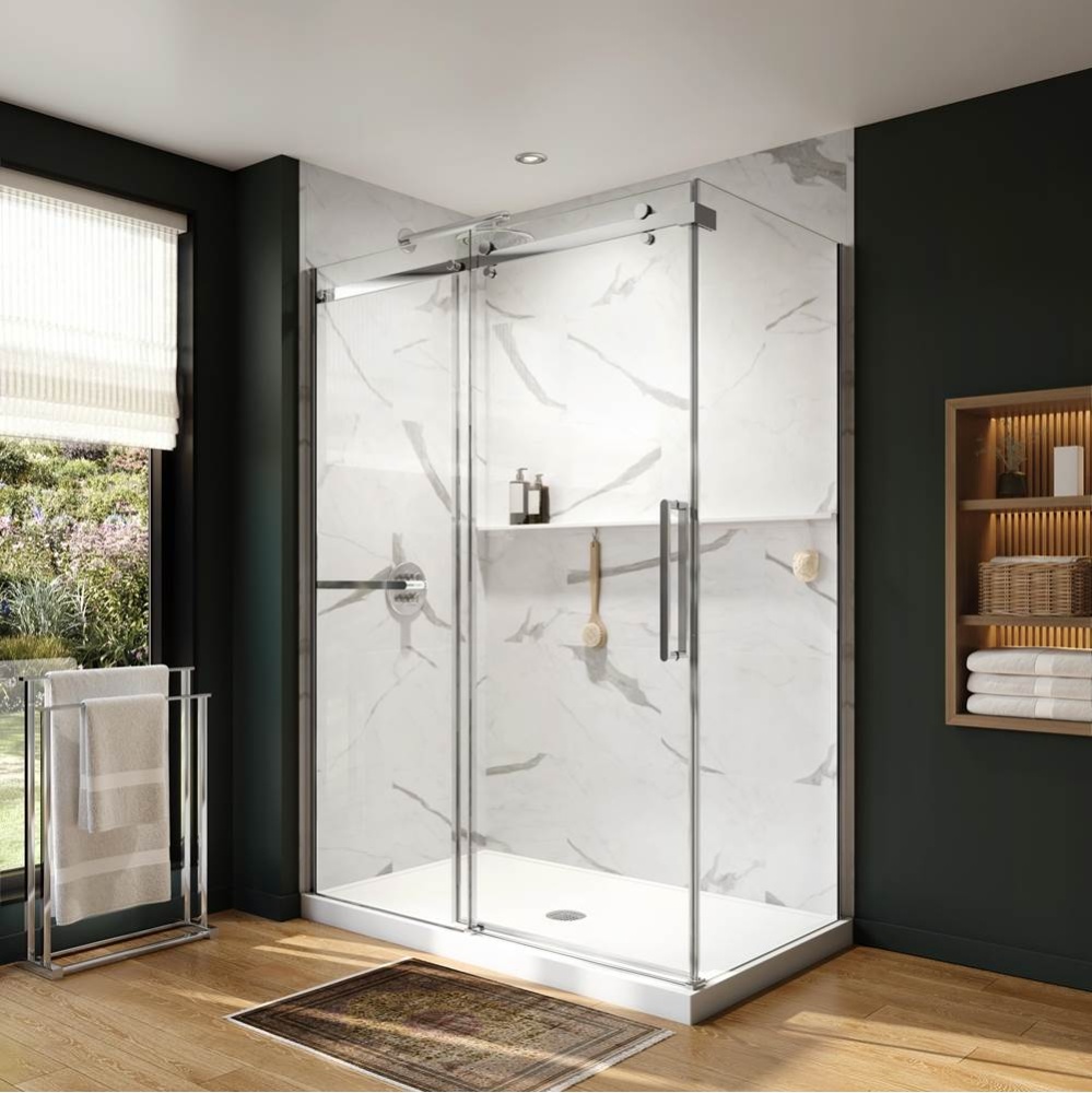 Axion 60 x 32 x 78 3/4 in. 8mm Sliding Shower Door with Towel Bar for Corner Installation with Cle