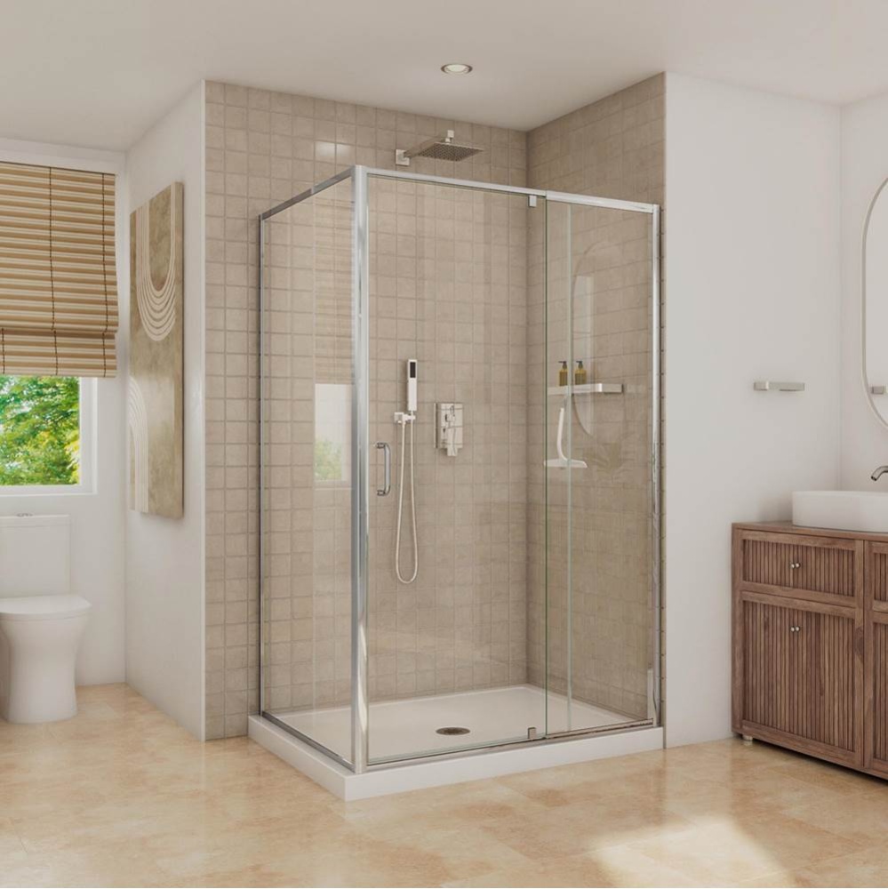 Belaya 48 x 36 x 72 in. 6mm Pivot Shower Door for Corner Installation with Clear Glass in Chrome
