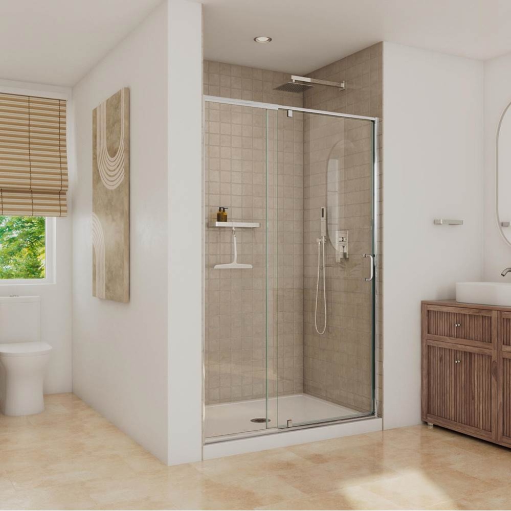 Belaya 44-48 x 72 in. 6mm Pivot Shower Door for Alcove Installation with Clear Glass in Chrome