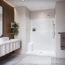 Neptune Entrepreneur Canada 220402-000-002-221 - Avila SS3260 AcrylX™ Alcove Center Drain One-Piece Shower with Left Seat in White