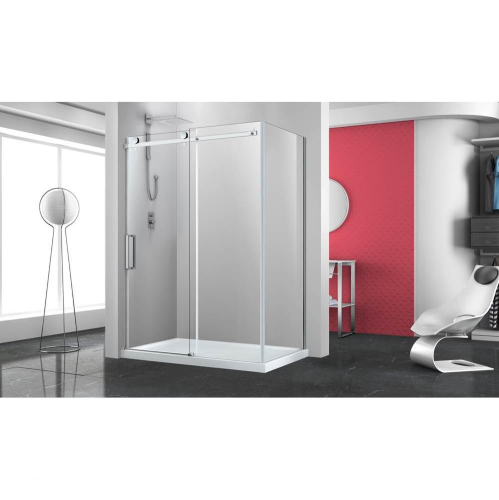 Bellini 48 straight shower door wall closing chrome clair + Bellini 36 chrome clear straight side
