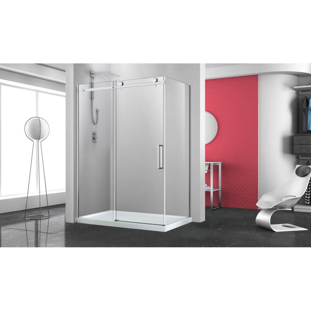 Bellini 60 chrome straight shower door + Bellini 36 chrome clear straight side panel