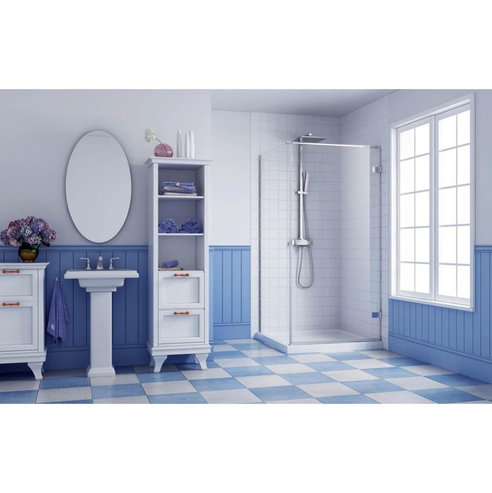 Goccio 32 corner inst. RIGHT chrome clear straight shower door + Goccio 32 chrome clear straight s