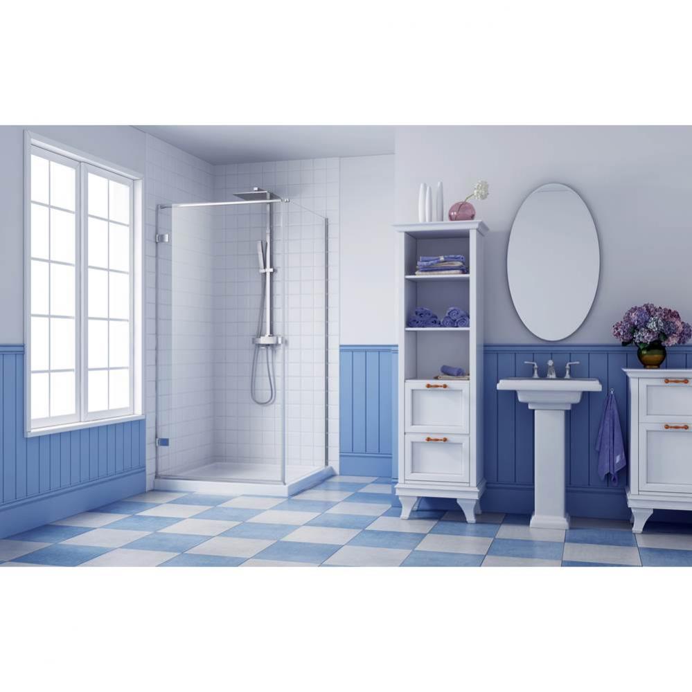 Goccio 36 corner inst. LEFT chrome clear straight shower door + Goccio 42 chrome clear straight si