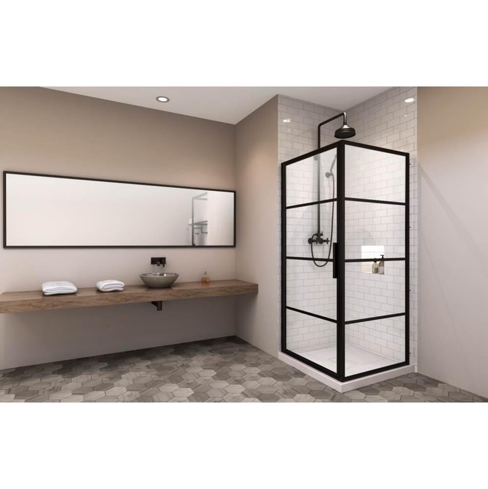Materia 32'' straight shower door black framed + Materia 36'' straight return