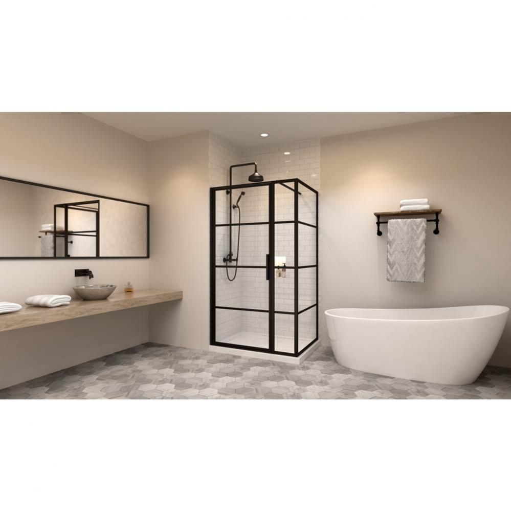 Materia 42'' straight shower door black framed + Materia 36'' straight return