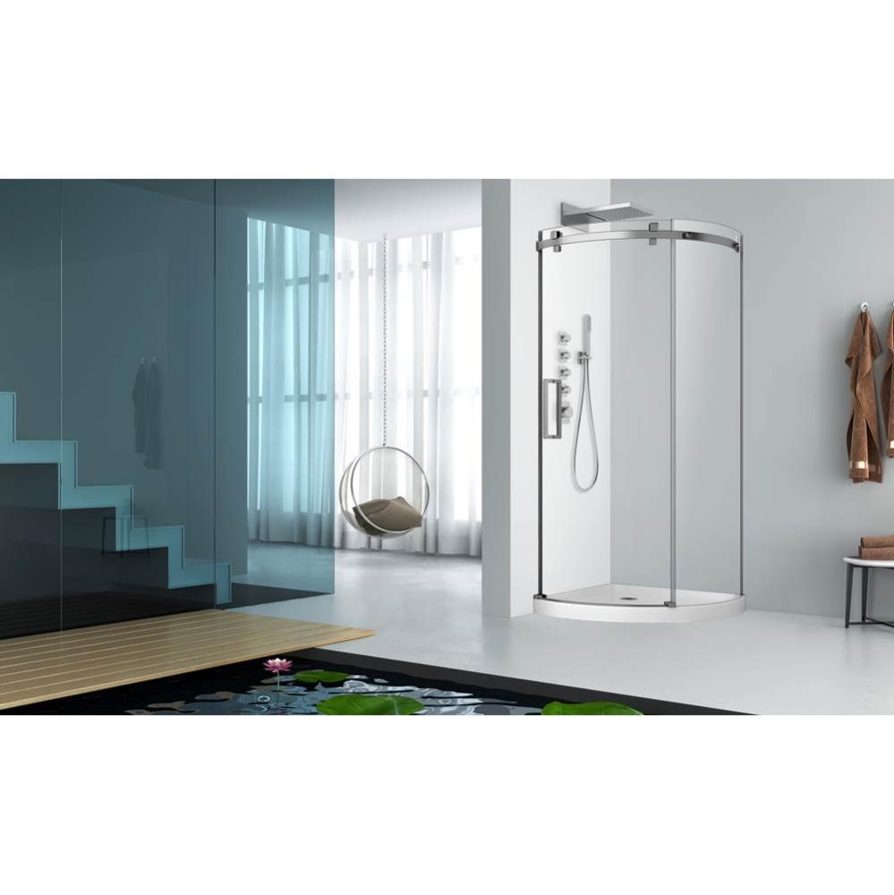 Piazza 36x36 chrome clear round corner shower door left side